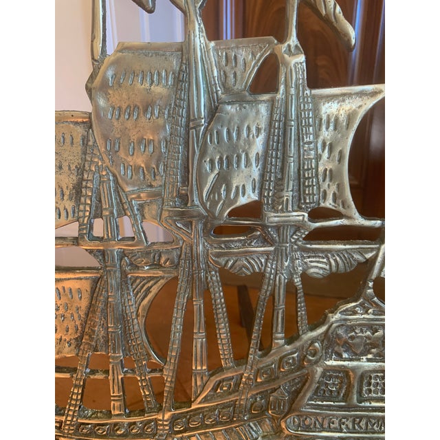 Antique Brass Galleon Ship Andirons For Sale - Image 10 of 14