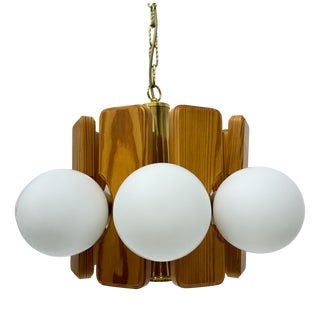 Vintage Pine Wooden Chandelier with Glass Globes, 1970s For Sale