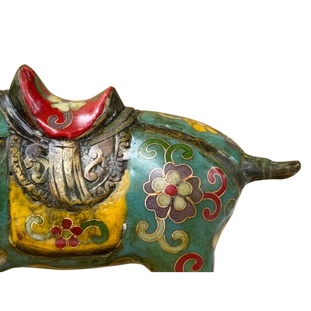 Vintage Chinese Turquoise Blue Flower Cloisonné Enamel Horse Statue For Sale - Image 12 of 13