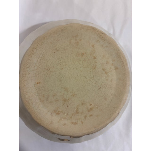 Ceramic Vintage Farmhouse Stoneware Mixing Bowl With Blue Stripes For Sale - Image 7 of 10