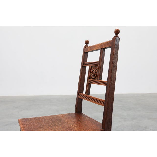 Art Deco Oak Side Chair with Carved Rosette Back and Turned Front Legs, 1890s For Sale - Image 9 of 16