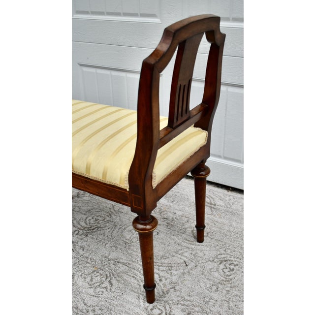 Antique Regency Walnut Vanity Bench Double Arm Inlaid Wood Gold Stripe 1910s For Sale - Image 11 of 13