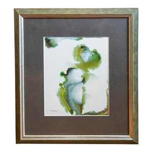 1990s Cookie Time, Signed Abstract Watercolor Painting, Framed