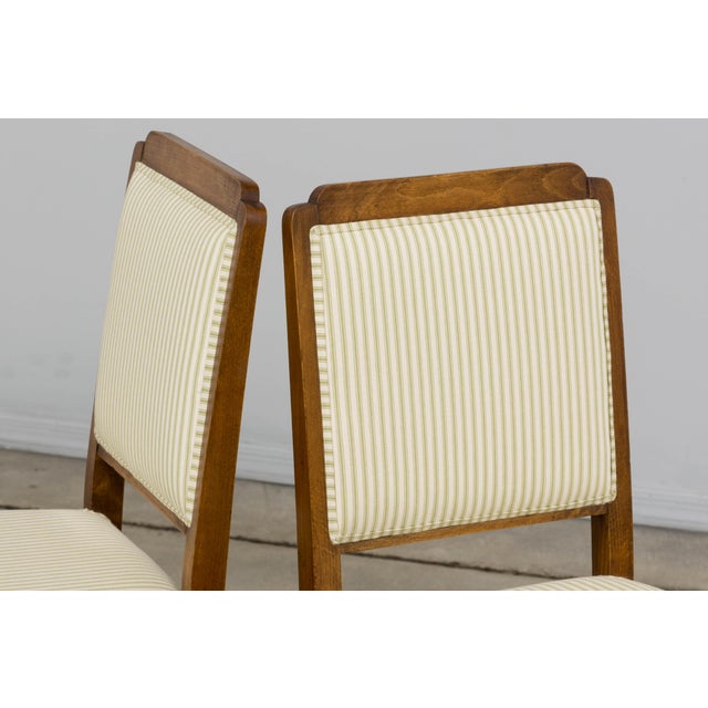 Wood French Art Deco Maple Accent Side Chairs With Sage Green Stripe – A Pair For Sale - Image 7 of 17