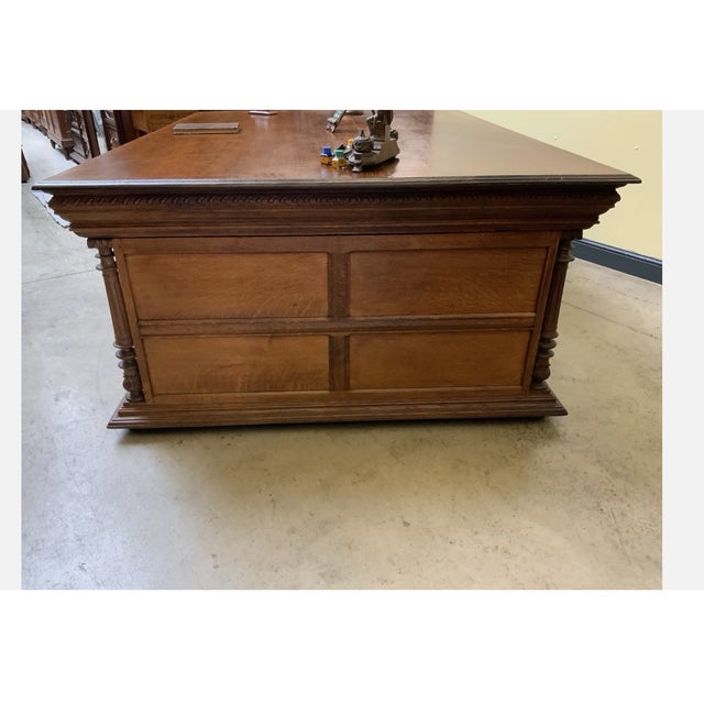 Brown Antique Neo-Renaissance Partner Desk, 1880 For Sale - Image 8 of 12