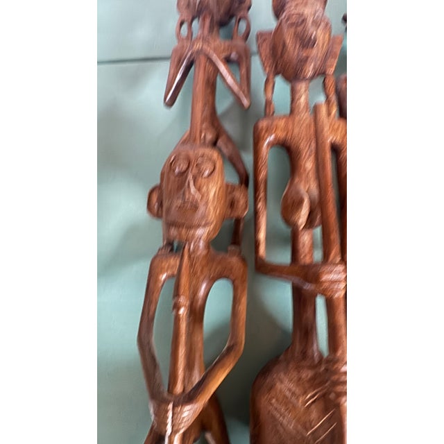 Wood 1960s African Ebony Stick Totem Figures, Malawi Tribal Wooden Sculptures 3 Pc For Sale - Image 7 of 15