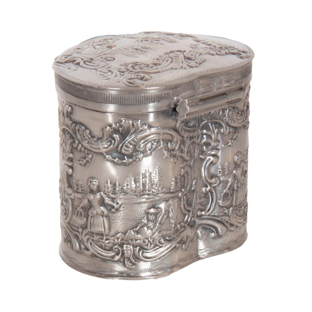 Silver Antique Dutch Repousse Sterling Silver Heart Shaped Trinket Box Tea Caddy 1890 For Sale - Image 8 of 18