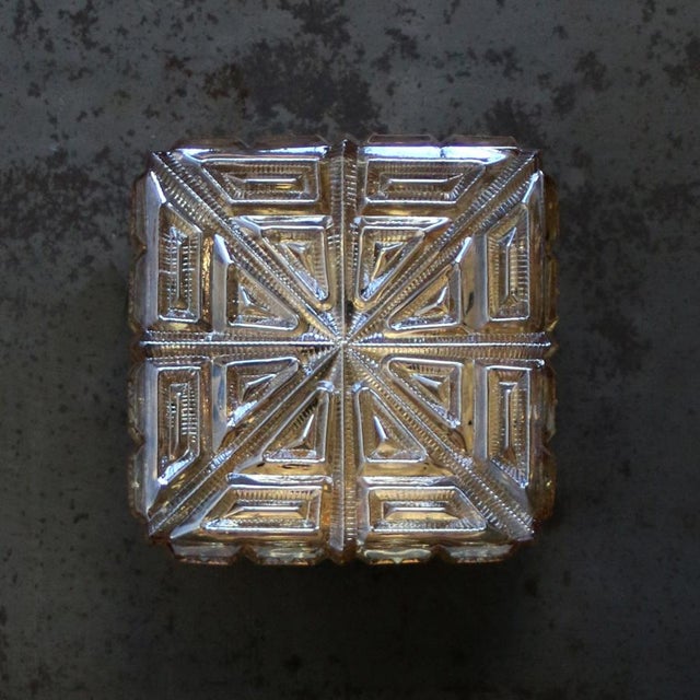 Mid-Century Modern Square Amber Glass Flush Mount For Sale - Image 9 of 11