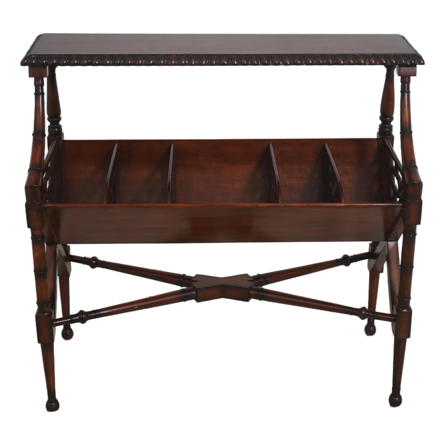 Maitland Smith Mahogany Faux Bamboo Book Trough Magazine Rack | Chairish