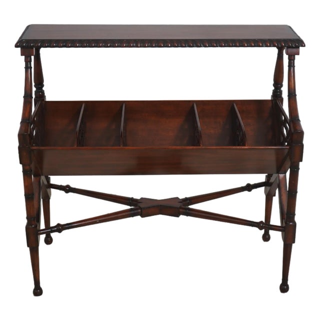 Maitland Smith Mahogany Faux Bamboo Book Trough Magazine Rack For Sale