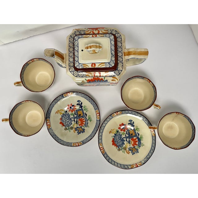 1880s Antique Mason’s English Ironstone “Jardiniere” Teapot, Cups and Saucers - Set of 7 - For Sale In Monterey, CA - Image 6 of 12