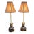 Vintage Hollywood Regency-Style Brass and Bronze Candlestick Table Lamps Featuring Ornate Leaf-Base Details For Sale