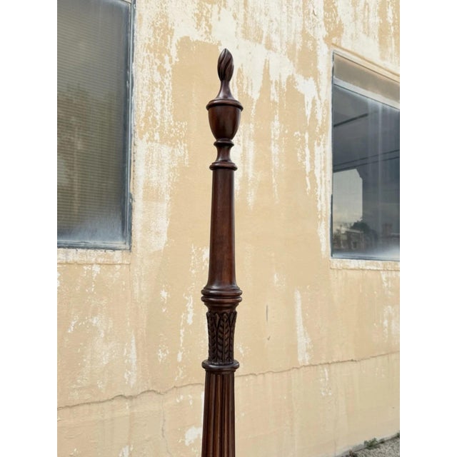 Vintage Georgian Federal Style Mahogany Four Poster Rice Carved Queen Sz Bed For Sale - Image 4 of 16