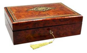 19th-Century French Maple Wood Jewelry Box, Lock & Key