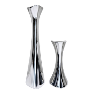 1960s Mid-Century Modern Nambé Aluminum Candlestick Pair – Sculptural Tri-Corner Candle Holders