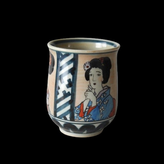 Japanese Agano Ware Tea Cup Bowl With Bijinga Lady 1940s For Sale - Image 4 of 7
