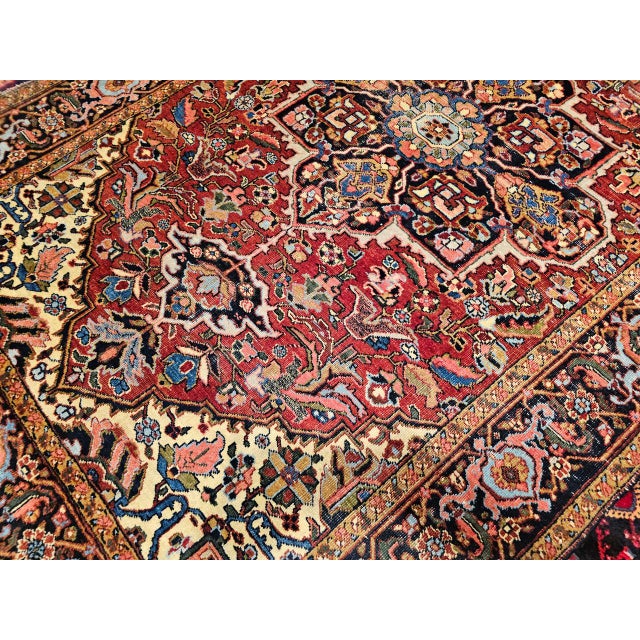1900 - 1909 Early 1900s Persian Heriz Rug, Hand-Knotted Wool, Geometric Design, Red & Navy, 6x10 For Sale - Image 5 of 14