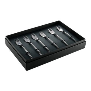 Mepra Due 6-Piece Dessert / Cake Fork Set, Oro Black For Sale