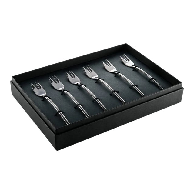 Mepra Due 6-Piece Dessert / Cake Fork Set, Oro Black For Sale