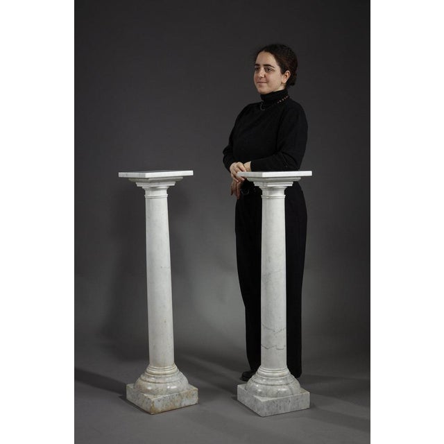 White Marble Columns, 1880, Set of 2 For Sale - Image 4 of 13