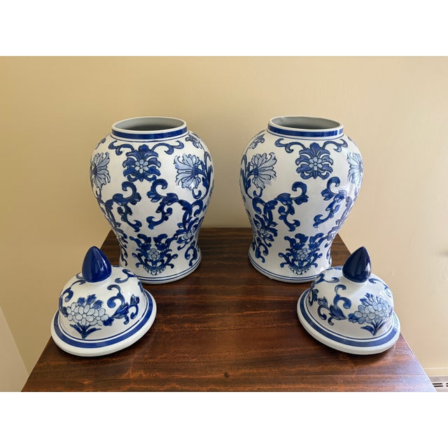 Chinoiserie Large Blue and White Porcelain Ginger Jars, Pair For Sale In South Bend - Image 6 of 8