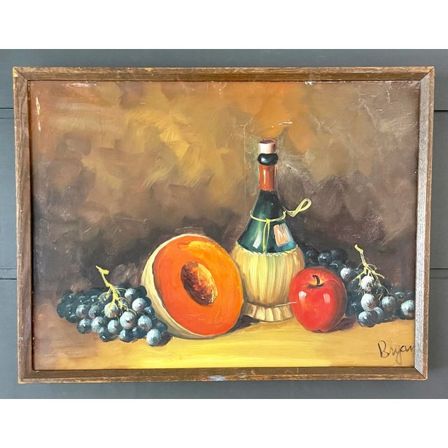 Here is a fantastically, worn and rustic painting featuring a tables cape of wine and fruit. I love the old world feel of...