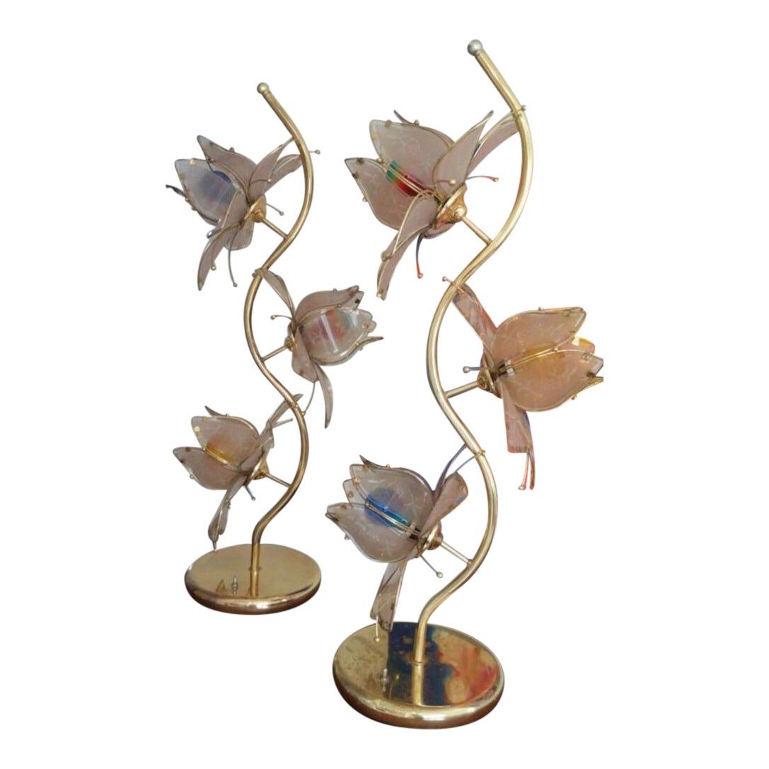 Vintage Lotus Tulip Brass Lamps - a Pair | Chairish