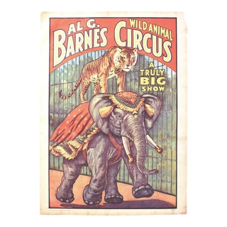 Vintage Tiger & Elephant Wild Animals Circus Poster For Sale