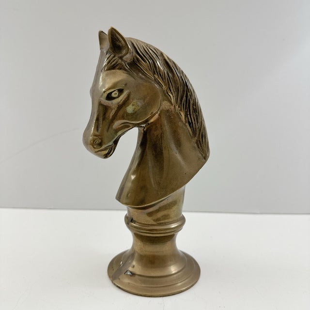 Mid-Century Modern Vintage Solid Brass Horse Head Bust, Equestrian Horse Sculpture, Mid Century Brass Figurine, Western Ranch Decor, Horse Lover Gift For Sale - Image 3 of 8