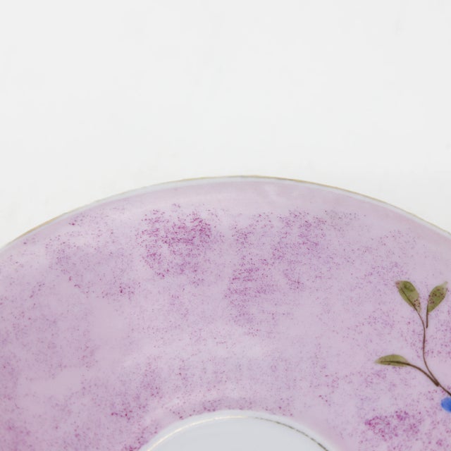 Vintage Lilac and Blue Floral Saucer - Hand-Painted Porcelain Accent Plate For Sale - Image 9 of 10