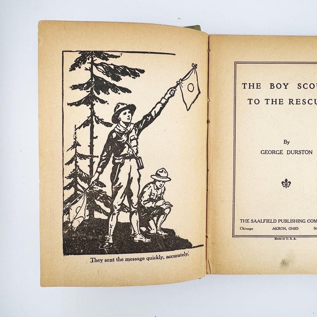 Green 1921 “The Boy Scouts to the Rescue” George Durston Saalfield First Edition in Olive Green For Sale - Image 8 of 8