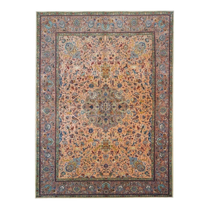 Antique Persian Tabriz Pahlavi Wool 10X13 Salmon Pink & Nutmeg Brown Handmade Area Rug #9902599