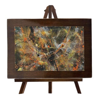 Abstract Painting on Canvas Mounted on Wood, Easel Titled "Abstract" - Set of 2 For Sale