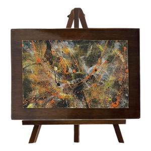 Abstract Painting on Canvas Mounted on Wood, Easel Titled "Abstract" - Set of 2