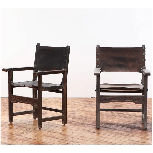 Wood Seven 1700s Walnut & Leather Chairs. - Dupont Family Estate For Sale - Image 7 of 9