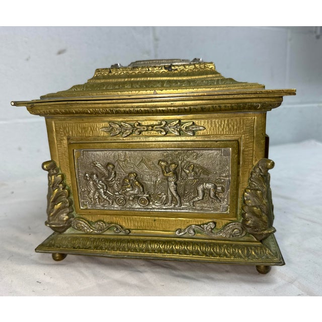 Metal Large Antique Spanish Baroque 2 Tone Heavy Brass Ornate Dresser Casket Desk Box For Sale - Image 7 of 16