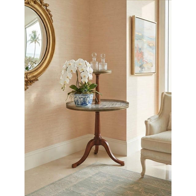 Wood Vintage French Neoclassical Two-Tier Marble & Brass Pedestal Accent Table For Sale - Image 7 of 12
