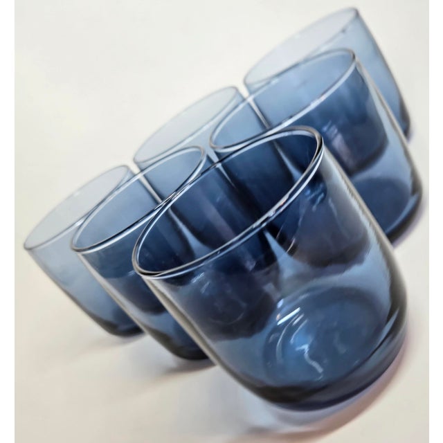 Mid-Century Modern Navy Blue Lowball- Set of Six For Sale - Image 3 of 10