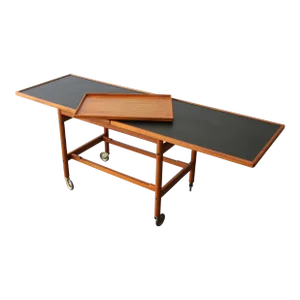 1960s Kurt Ostervig Mid Century Danish Modern Teak Expandable Two Tier Tea Bar Cart