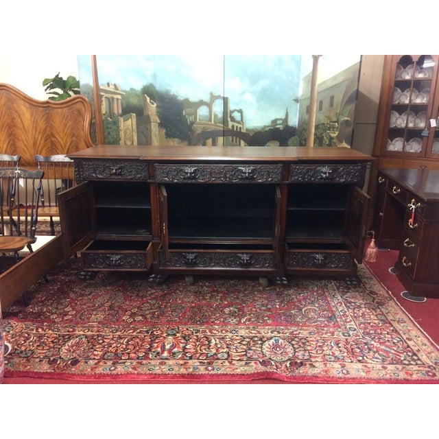 Monumental Antique Oak Buffet, Victorian Carved Sideboard For Sale - Image 11 of 12