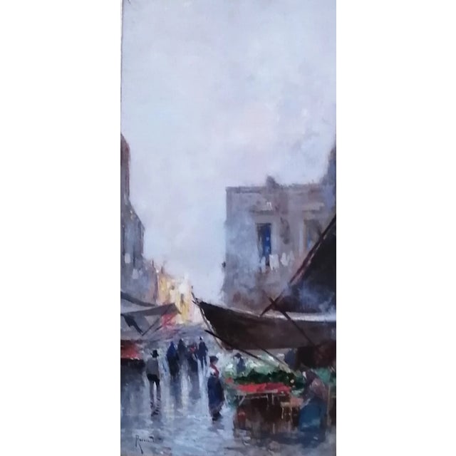 Oscar Ricciardi, Place du marché animée, Oil on Wood, Framed For Sale