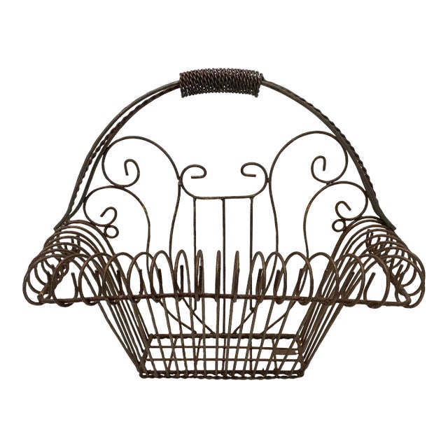 1950s Victorian Style Iron Wire Basket Planter – Decorative Wall Hanging Cachepot For Sale