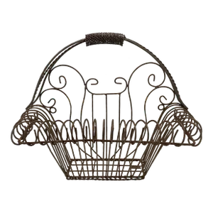 1950s Victorian Style Iron Wire Basket Planter – Decorative Wall Hanging Cachepot