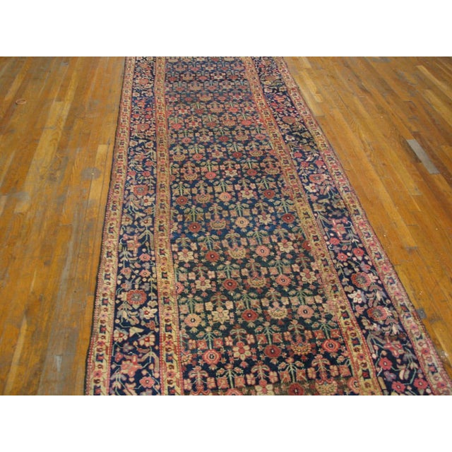 Early 19th Century W. Persian Bijar Runner Carpet 4'3" x 21'6" All over design with green background.