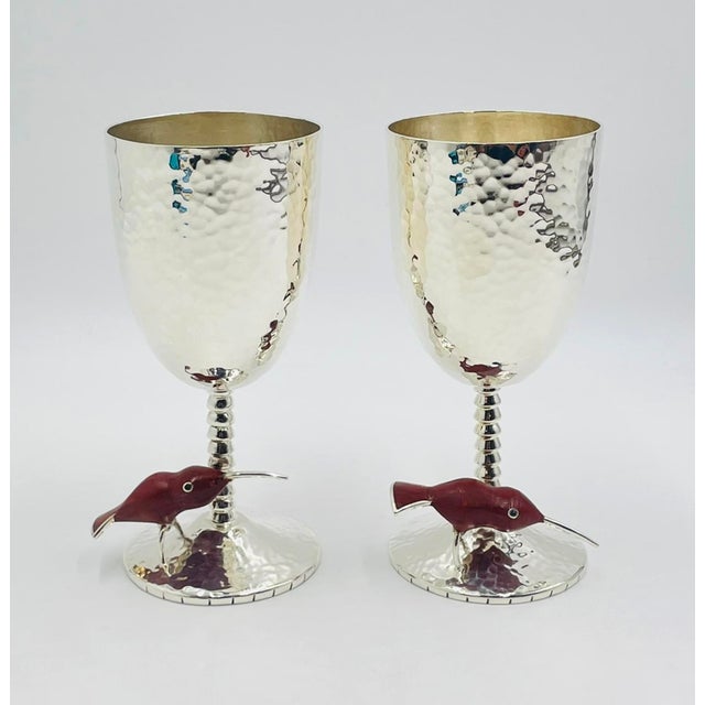 1980s Emilia Castillo Taxco Silver Plate Hummingbird Goblets, Mexican Modernism - a Pair For Sale In Los Angeles - Image 6 of 15
