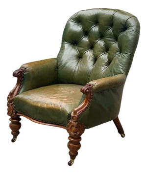 Victorian Chesterfield Chair in Green Leather