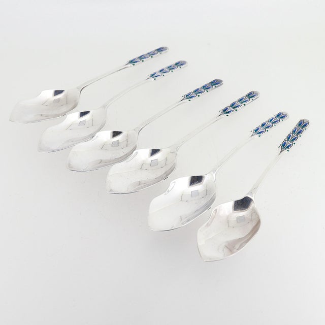 Set 6 Liberty & Co. Sterling Silver & Enamel Demitasse Spoons by Bernard Cuzner For Sale - Image 10 of 17