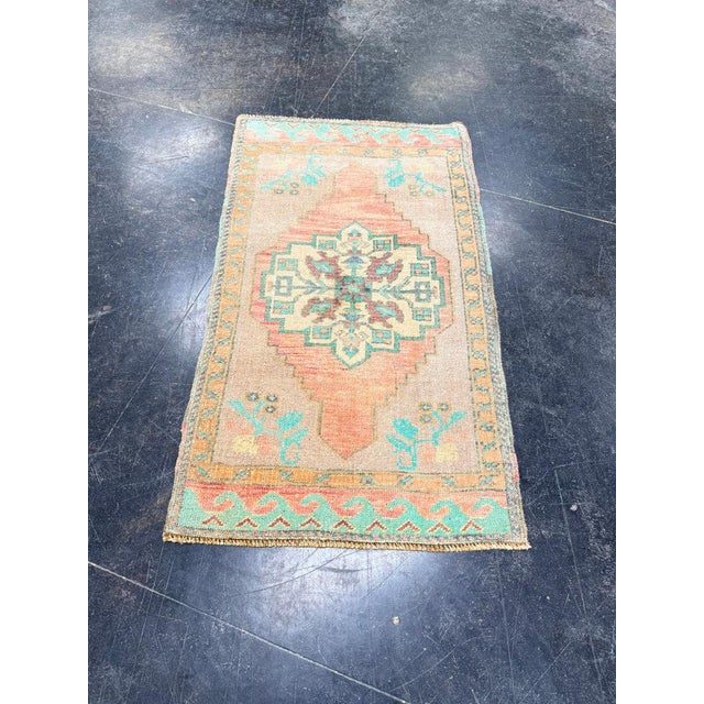 Salmon Turkish Mini Rug Oriental Hand Knotted Vintage Rug 1'9" x 3' #17924 For Sale - Image 8 of 8