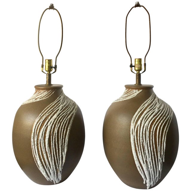 Mid-Century Modern Lava Glazed Abstract Ceramic Table Lamps, Pair For Sale - Image 9 of 9