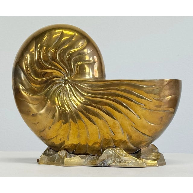 Oversized vintage Hollywood Regency style solid brass Nautilus shell cachepot planter or bottle chiller. Very heavy! Great...
